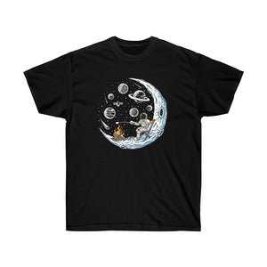 Campfire Astronaut on the Moon Graphic Cotton T-Shirt